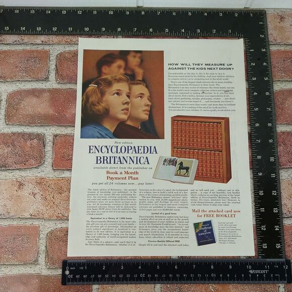 Encyclopaedia Britannica - "Measure Up to Kids Next Door" - Vtg 1961 PRINT AD - Picture 3 of 10